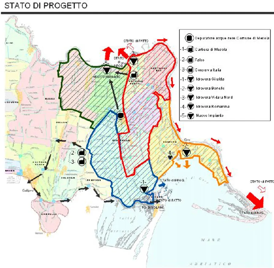 Stato di progetto: il nuovo assetto proposto per i bacini idrografici e le idrovore della Sacca di Goro